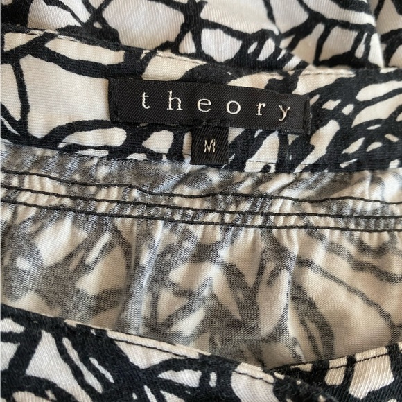 Theory Kesna Black & White Short Sleeve V-neck Stretch Midi Dress w Belt Medium - Picture 4 of 6